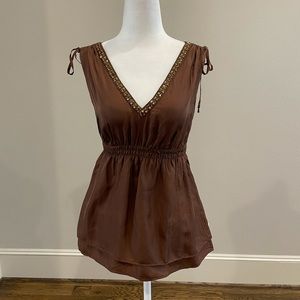 Silk sleeveless top with sequin and bead detailing